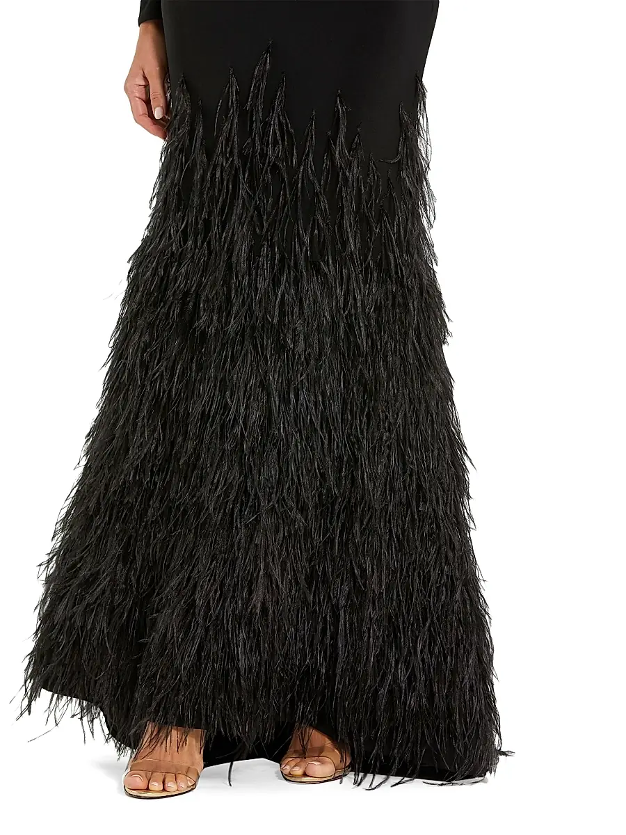 Mac Duggal Women's Feather-Embellished Jersey Gown | Thumbnail 3 Mac Duggal Women's Feather-Embellished Jersey Gown | Thumbnail 3