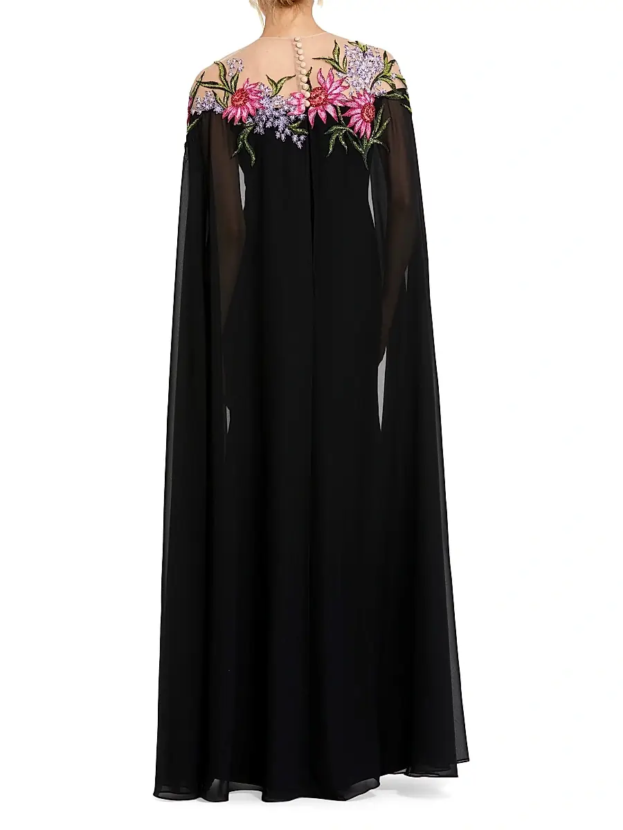 Mac Duggal Women's Beaded Crepe Cape Gown | Thumbnail 2 Mac Duggal Women's Beaded Crepe Cape Gown | Thumbnail 2