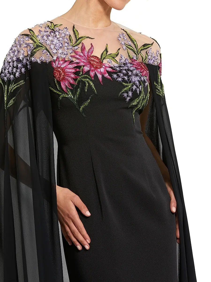Mac Duggal Women's Beaded Crepe Cape Gown | Thumbnail 3 Mac Duggal Women's Beaded Crepe Cape Gown | Thumbnail 3