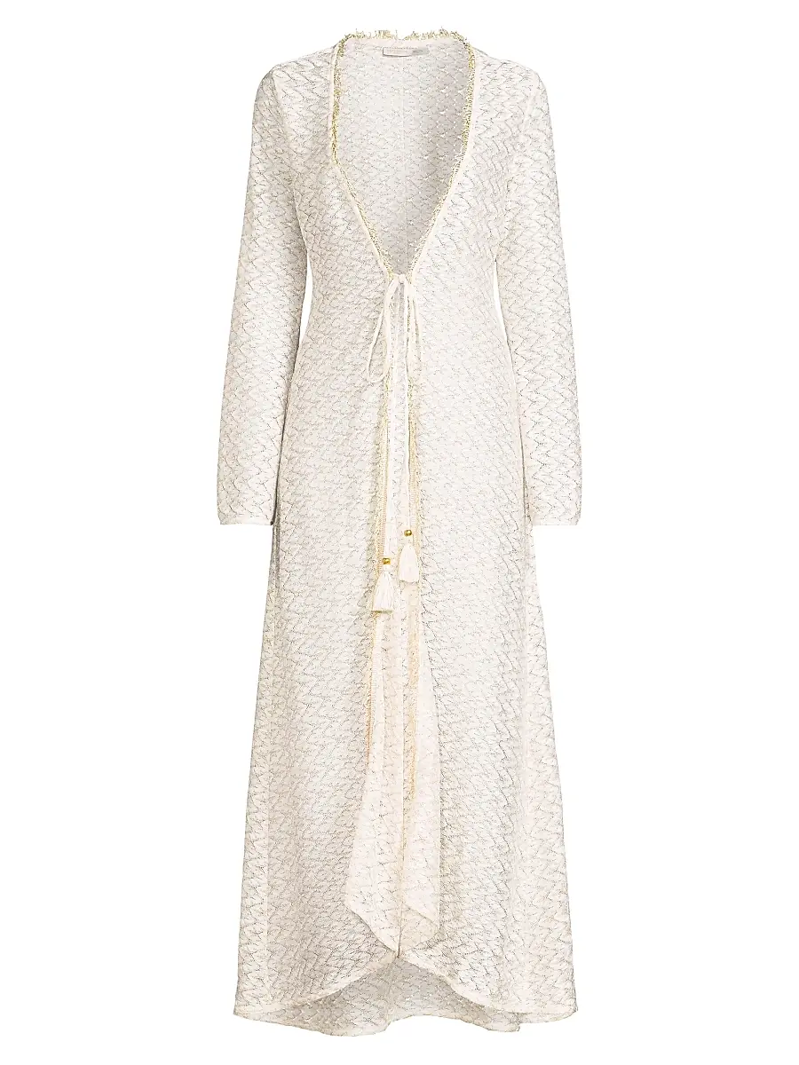 Ramy Brook Women's Fatima Metallic Chevron Caftan - White Gold Zig Zag - Size XL | Image 1 Ramy Brook Women's Fatima Metallic Chevron Caftan - White Gold Zig Zag - Size XL | Image 1