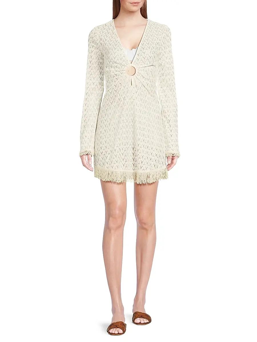 Ramy Brook Women's Cassie Fringed Chevron Minidress | Thumbnail 2
