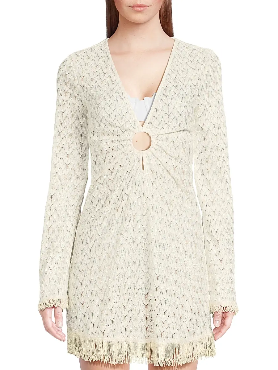 Ramy Brook Women's Cassie Fringed Chevron Minidress | Thumbnail 3