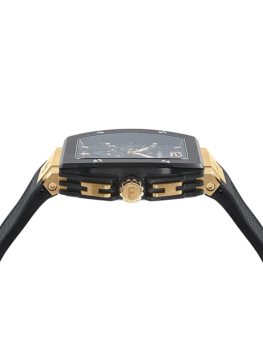 FERRAGAMO Men's F-80 Tonneau Goldtone Stainless Steel & Silicone Chrono Watch/41.8MM - Black | Thumbnail 2 FERRAGAMO Men's F-80 Tonneau Goldtone Stainless Steel & Silicone Chrono Watch/41.8MM - Black | Thumbnail 2