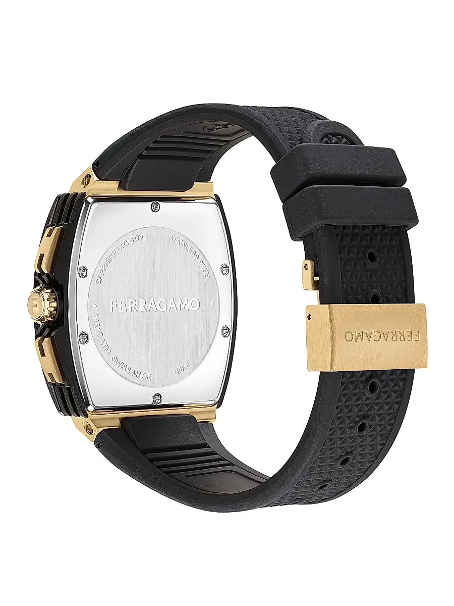 FERRAGAMO Men's F-80 Tonneau Goldtone Stainless Steel & Silicone Chrono Watch/41.8MM - Black | Thumbnail 3 FERRAGAMO Men's F-80 Tonneau Goldtone Stainless Steel & Silicone Chrono Watch/41.8MM - Black | Thumbnail 3