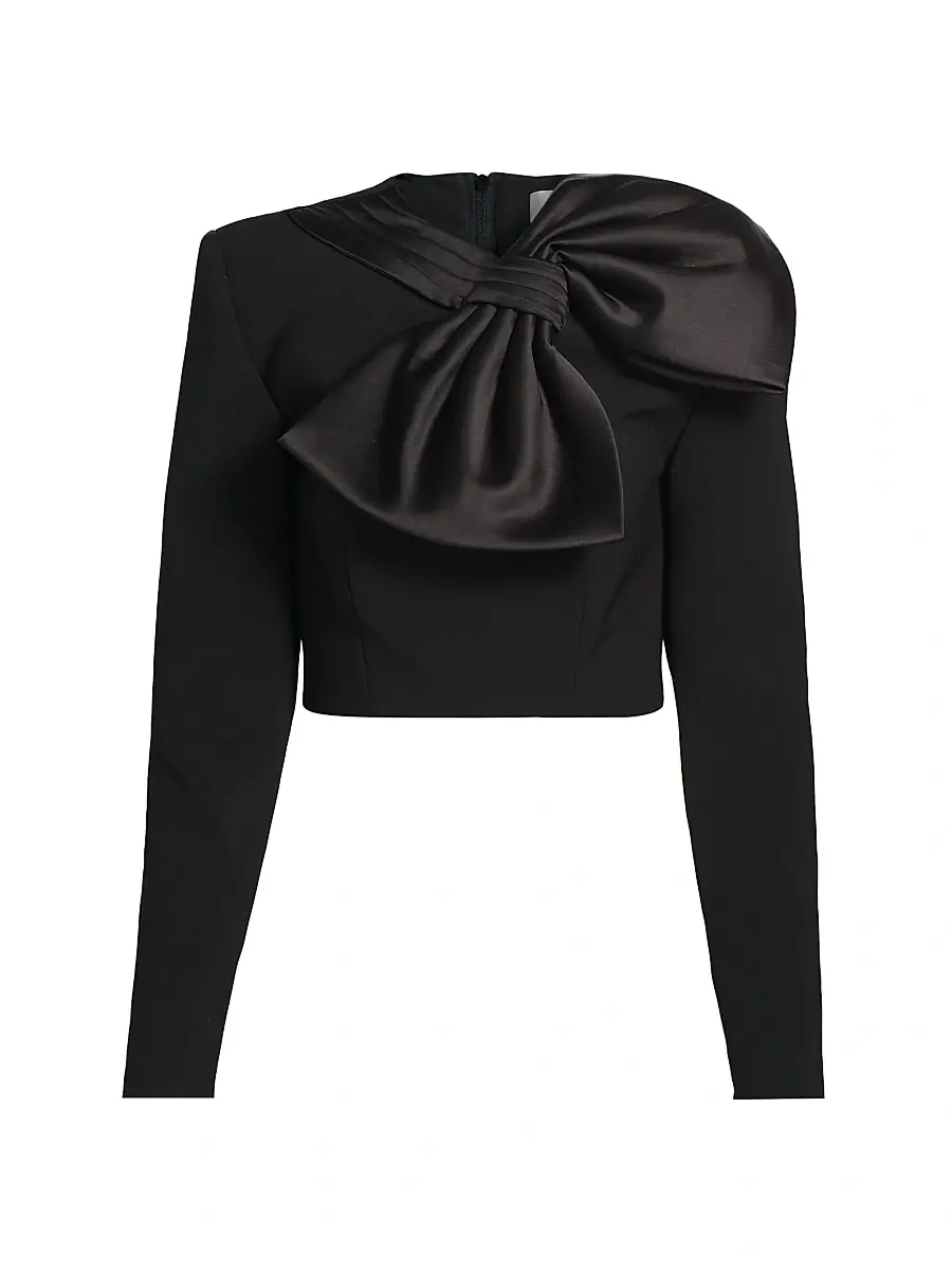 Ronny Kobo Women's Arlet Bow Long-Sleeve Crop Top - Black | Image 1 Ronny Kobo Women's Arlet Bow Long-Sleeve Crop Top - Black | Image 1