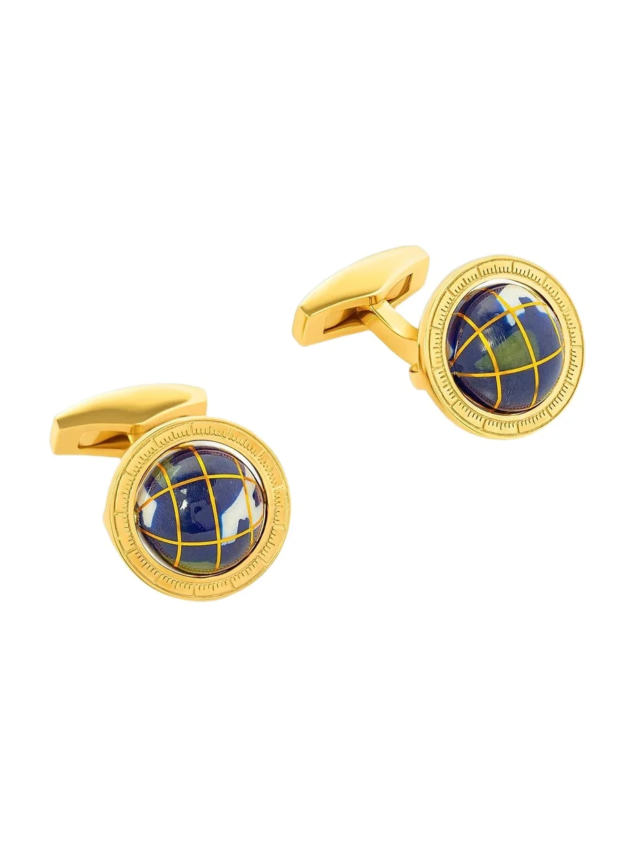 Men's Globe Mosaic 18K Yellow Gold-Plated & Lapis Cufflinks - Yellow Gold Men's Globe Mosaic 18K Yellow Gold-Plated & Lapis Cufflinks - Yellow Gold