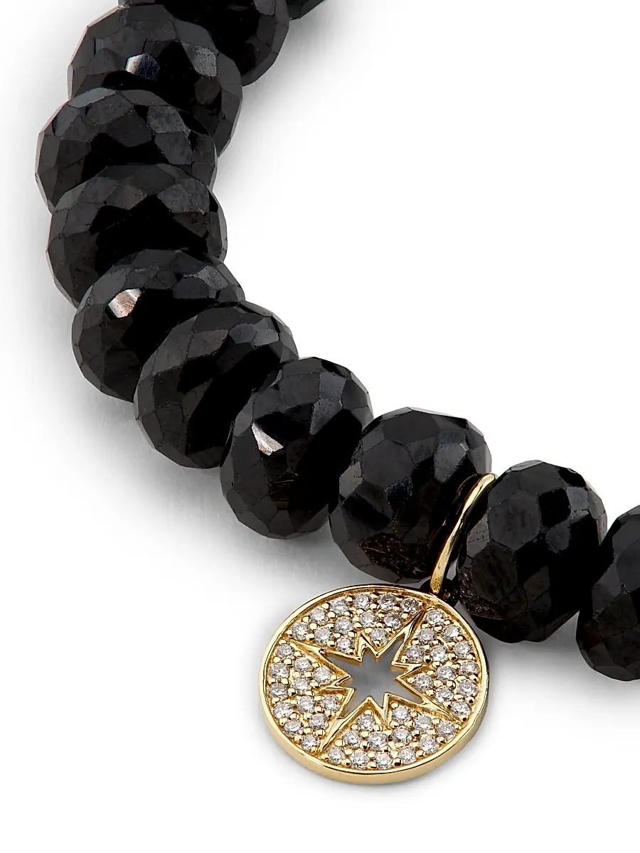 Sydney Evan Women's 14K Yellow Gold, Black Spinel & 0.14 TCW Diamond Beaded Starburst Charm Bracelet | Thumbnail 3 Sydney Evan Women's 14K Yellow Gold, Black Spinel & 0.14 TCW Diamond Beaded Starburst Charm Bracelet | Thumbnail 3
