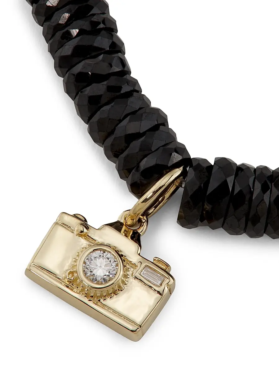 Sydney Evan Women's 14K Yellow Gold, Black Spinel & 0.04 TCW Diamond Beaded Camera Charm Bracelet | Thumbnail 3 Sydney Evan Women's 14K Yellow Gold, Black Spinel & 0.04 TCW Diamond Beaded Camera Charm Bracelet | Thumbnail 3