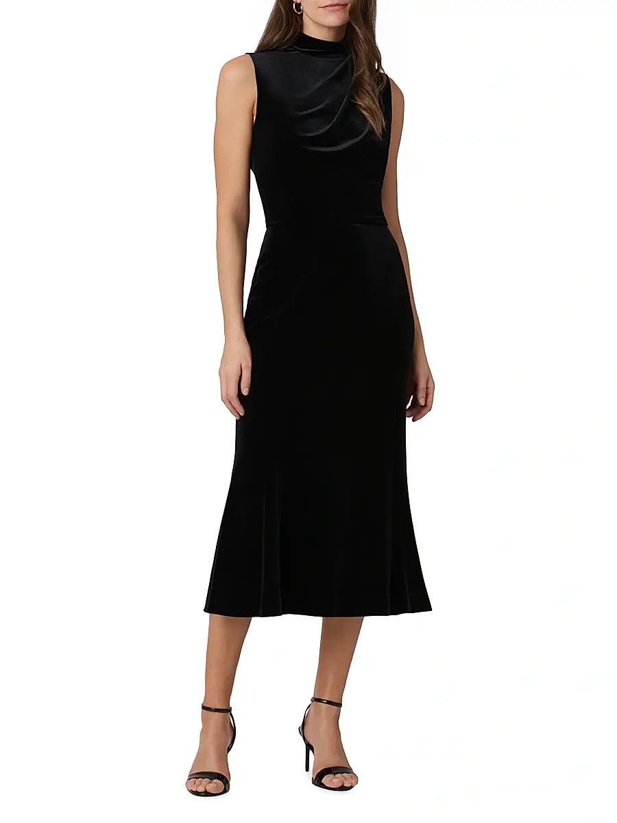 Shoshanna Women's Audrey Velvet Draped Midi-Dress | Thumbnail 2