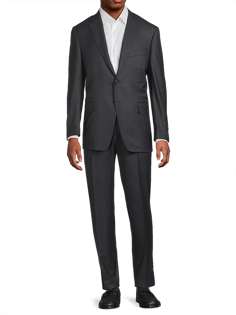 Canali Men's Windowpane Plaid Wool Suit - Charcoal | Thumbnail 2