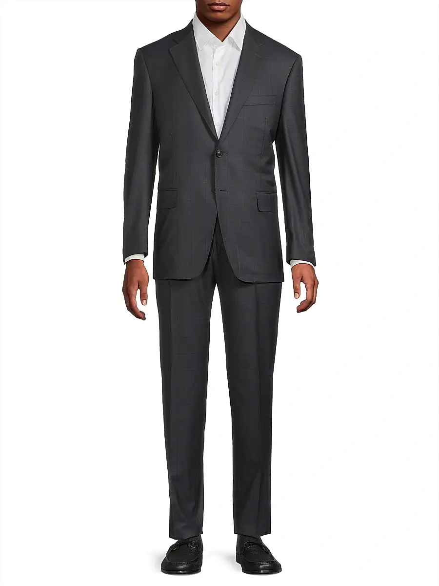 Canali Men's Windowpane Plaid Wool Suit - Charcoal | Thumbnail 3