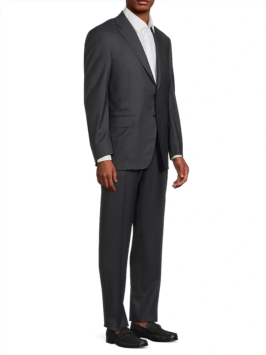 Canali Men's Windowpane Plaid Wool Suit - Charcoal | Thumbnail 4