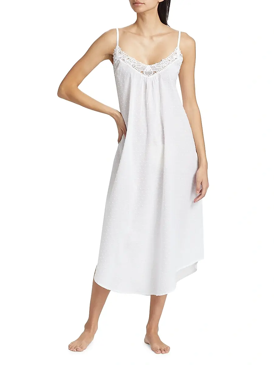 Papinelle Women's Lace-Trimmed Swiss Dot Cotton Nightgown | Thumbnail 2 Papinelle Women's Lace-Trimmed Swiss Dot Cotton Nightgown | Thumbnail 2