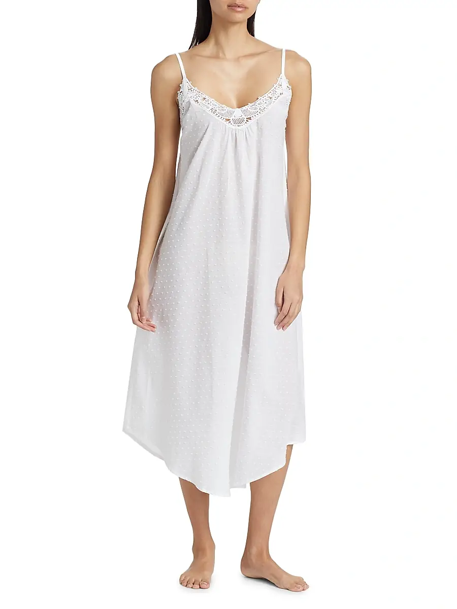 Papinelle Women's Lace-Trimmed Swiss Dot Cotton Nightgown | Thumbnail 3 Papinelle Women's Lace-Trimmed Swiss Dot Cotton Nightgown | Thumbnail 3