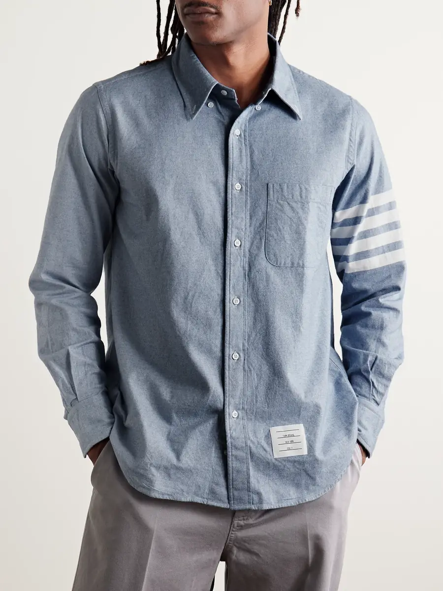 Thom Browne Button-Down Collar Striped Cotton-Flannel Shirt - Men | Thumbnail 3 Thom Browne Button-Down Collar Striped Cotton-Flannel Shirt - Men | Thumbnail 3