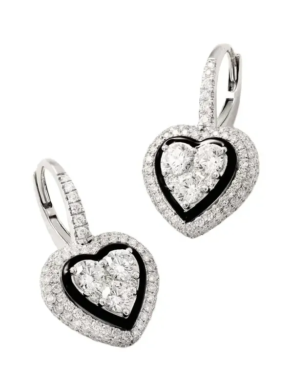 Heart 18-karat White Gold, Diamond And Enamel Hoop Earrings Heart 18-karat White Gold, Diamond And Enamel Hoop Earrings