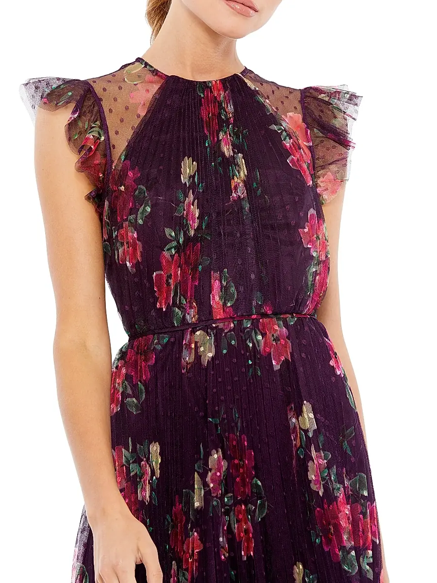 Mac Duggal Women's Ieena Cap Sleeve Floral A-Line Dress | Thumbnail 3 Mac Duggal Women's Ieena Cap Sleeve Floral A-Line Dress | Thumbnail 3