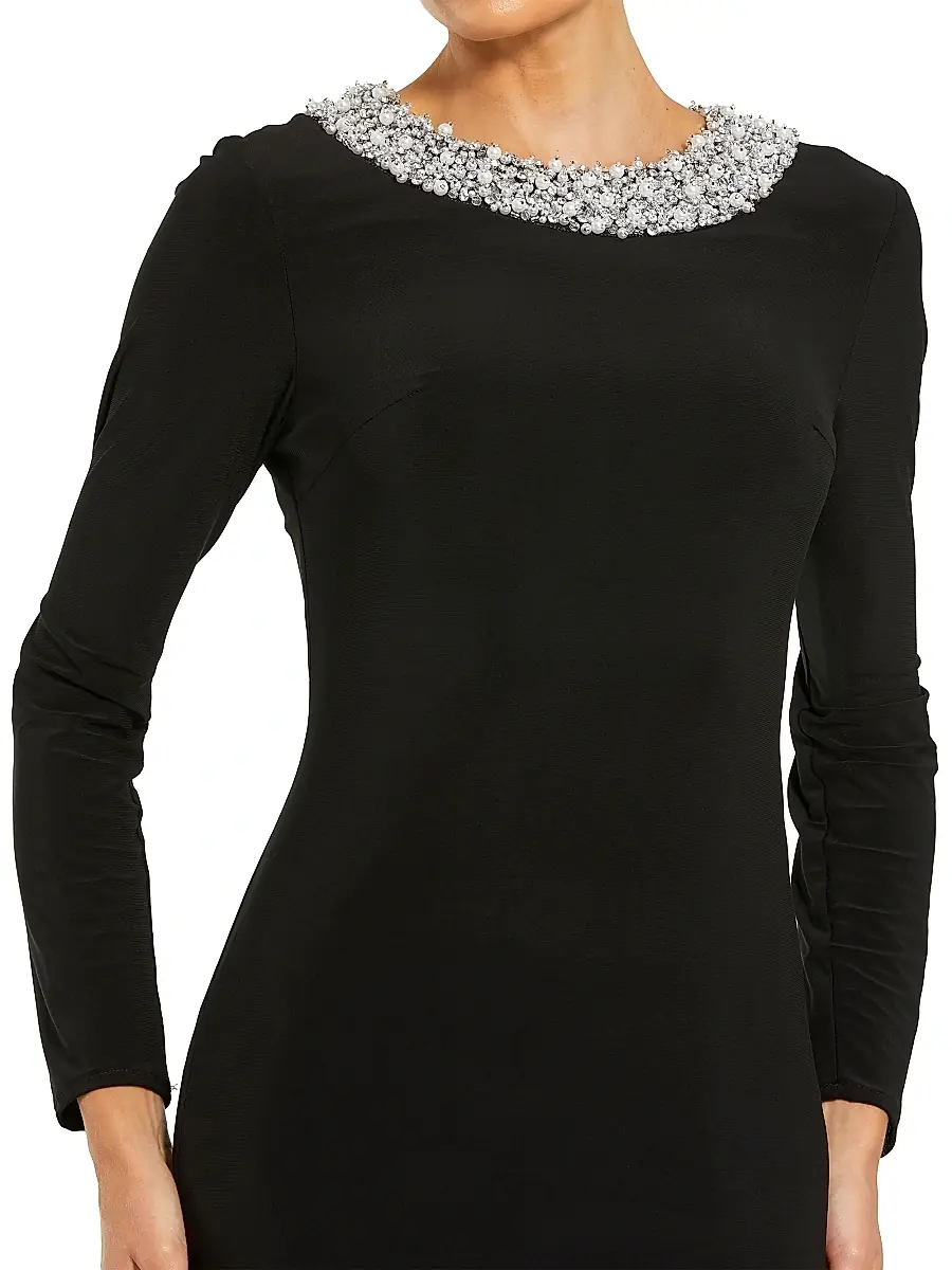 Mac Duggal Women's Beaded Jersey Long-Sleeve Gown | Thumbnail 3 Mac Duggal Women's Beaded Jersey Long-Sleeve Gown | Thumbnail 3