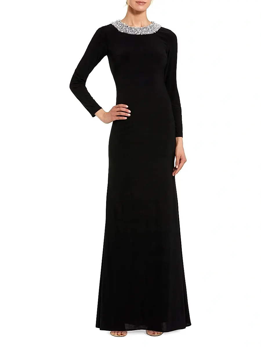 Mac Duggal Women's Beaded Jersey Long-Sleeve Gown