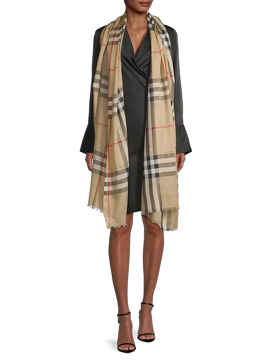 Burberry Women's Giant Check Wool-Silk Gauze Scarf | Thumbnail 2 Burberry Women's Giant Check Wool-Silk Gauze Scarf | Thumbnail 2