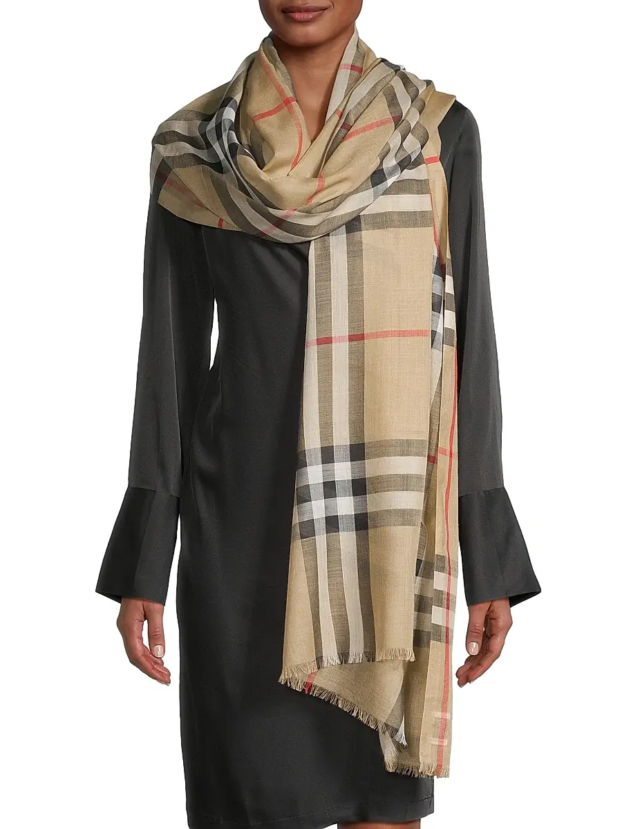 Burberry Women's Giant Check Wool-Silk Gauze Scarf