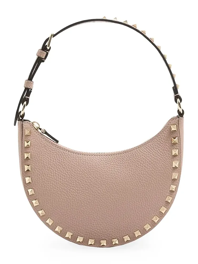 Valentino Women's Mini Rockstud Hobo Bag in Grainy Calfskin - Poudre