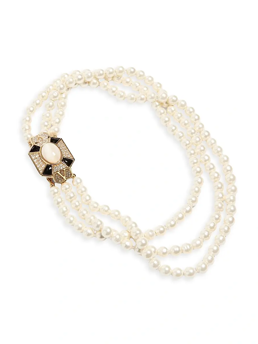Valentino Women's Pas Plus Necklace in Metal, Enamel, Resin, Pearls and Swarovski Crystals - White | Thumbnail 3 Valentino Women's Pas Plus Necklace in Metal, Enamel, Resin, Pearls and Swarovski Crystals - White | Thumbnail 3