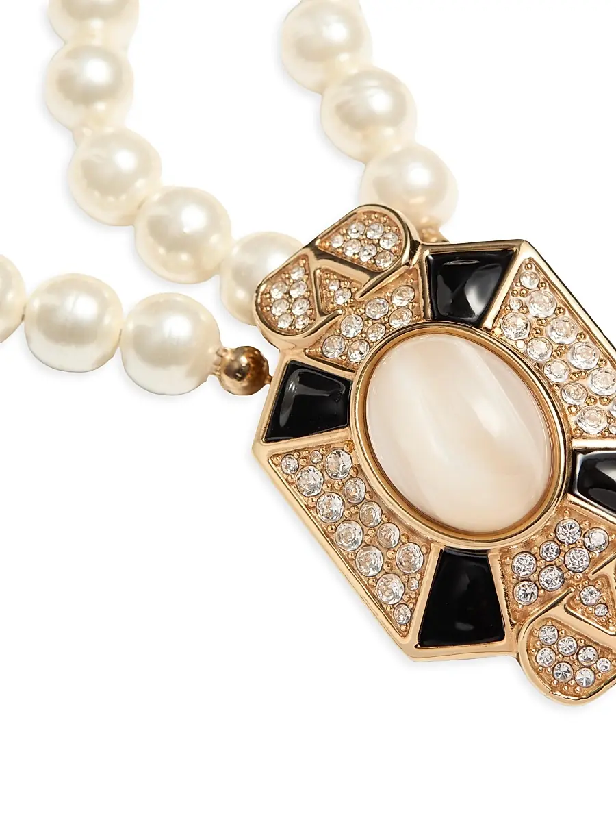 Valentino Women's Pas Plus Necklace in Metal, Enamel, Resin, Pearls and Swarovski Crystals - White | Thumbnail 4 Valentino Women's Pas Plus Necklace in Metal, Enamel, Resin, Pearls and Swarovski Crystals - White | Thumbnail 4