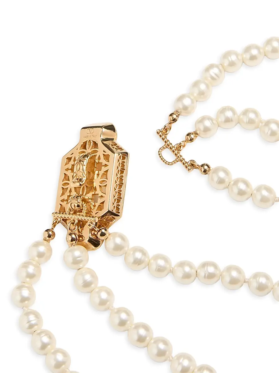 Valentino Women's Pas Plus Necklace in Metal, Enamel, Resin, Pearls and Swarovski Crystals - White | Thumbnail 6 Valentino Women's Pas Plus Necklace in Metal, Enamel, Resin, Pearls and Swarovski Crystals - White | Thumbnail 6