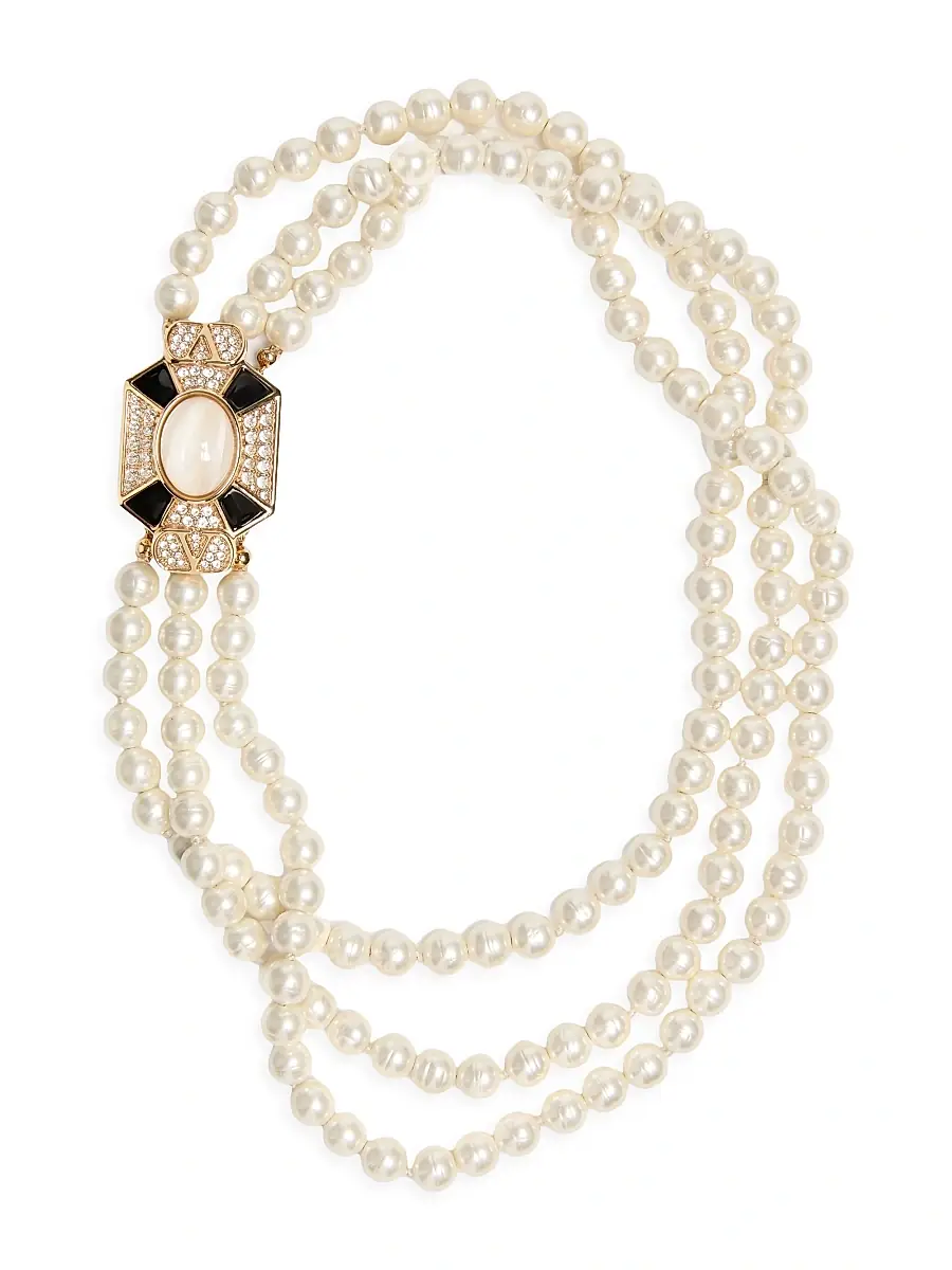 Valentino Women's Pas Plus Necklace in Metal, Enamel, Resin, Pearls and Swarovski Crystals - White