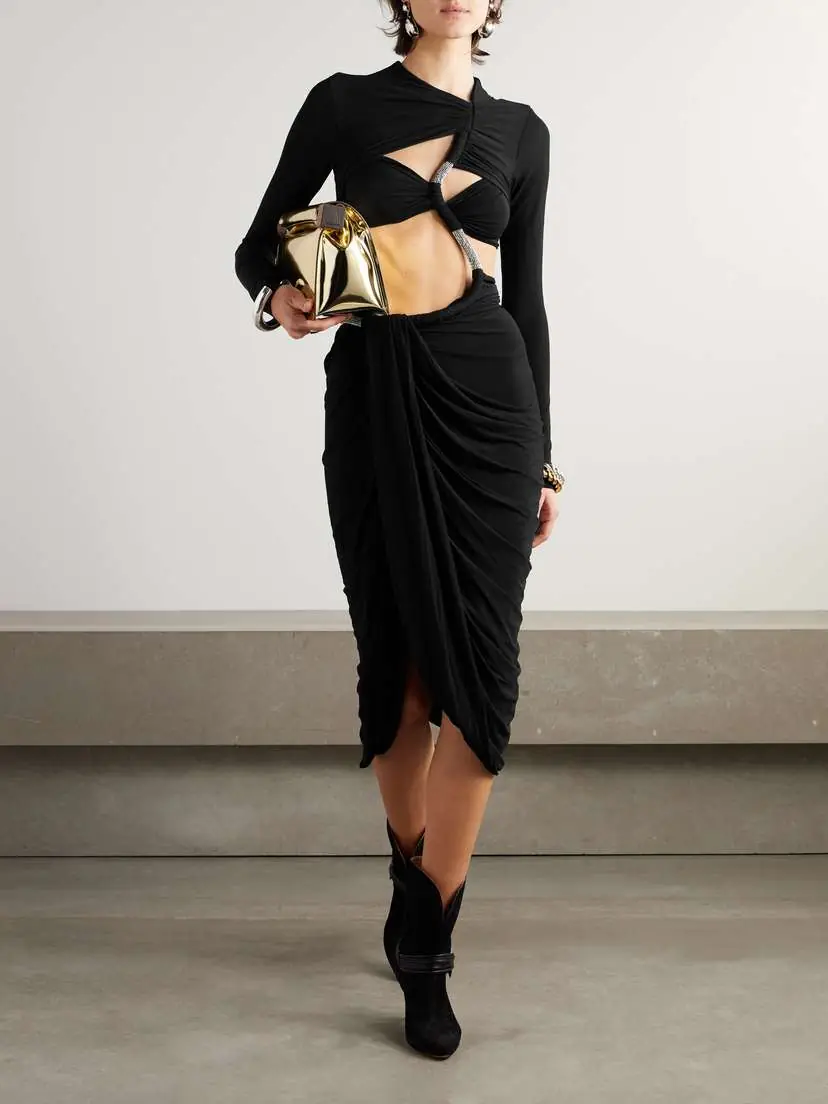 Isabel Marant Bessie Cutout Crystal-embellished Ruched Jersey Midi Dress | Thumbnail 2
