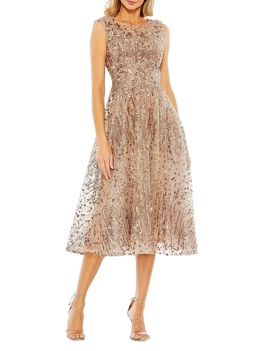 Mac Duggal Women's Sequined Cap-Sleeve Cocktail Dress - Bronze | Image 1 Mac Duggal Women's Sequined Cap-Sleeve Cocktail Dress - Bronze | Image 1