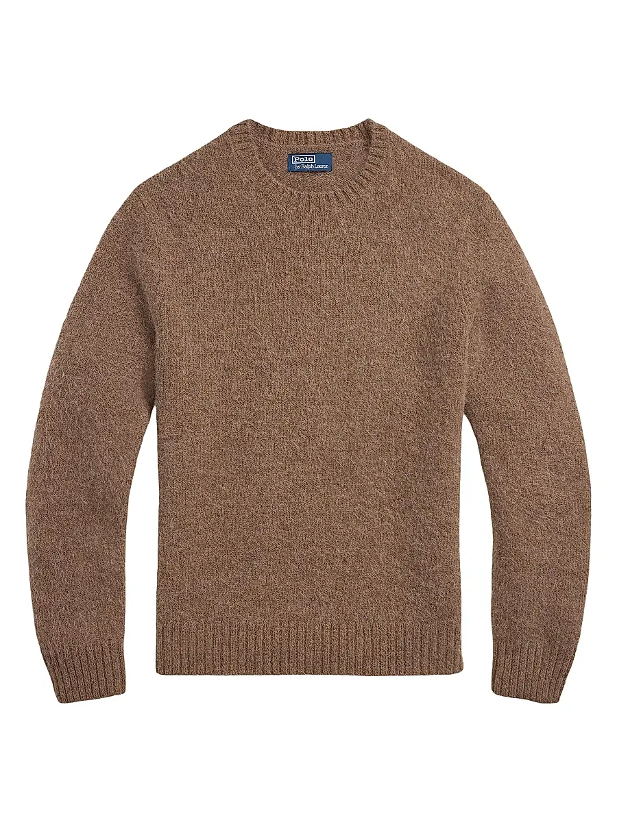 Polo Ralph Lauren Men's Suede-Patch Knit Sweater - Copper Melange | Image 1 Polo Ralph Lauren Men's Suede-Patch Knit Sweater - Copper Melange | Image 1