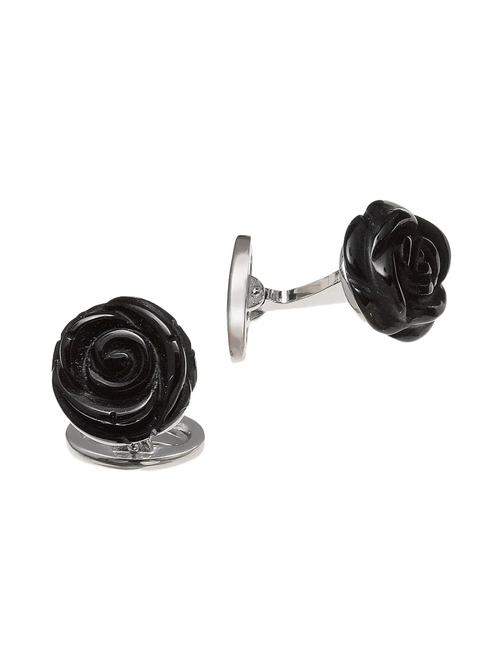 Jan Leslie Men's Black Onyx & Sterling Silver Carved Rose Cufflinks