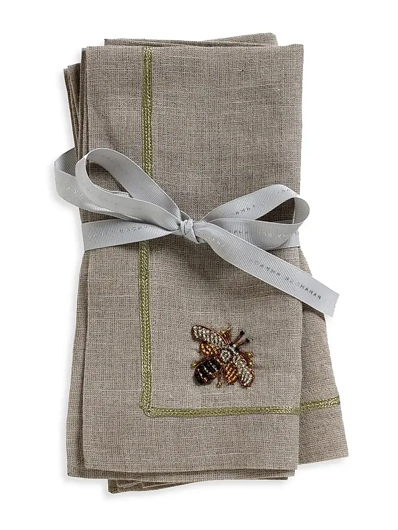 Joanna Buchanan Gold Trim Linen Dinner Napkins 2-Piece Set