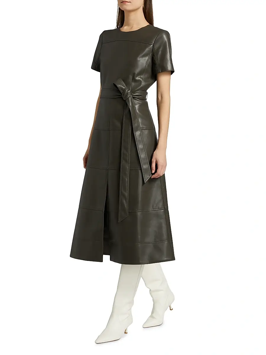 TANYA TAYLOR Women's Ella Faux Leather Belted Midi-Dress | Thumbnail 2 TANYA TAYLOR Women's Ella Faux Leather Belted Midi-Dress | Thumbnail 2