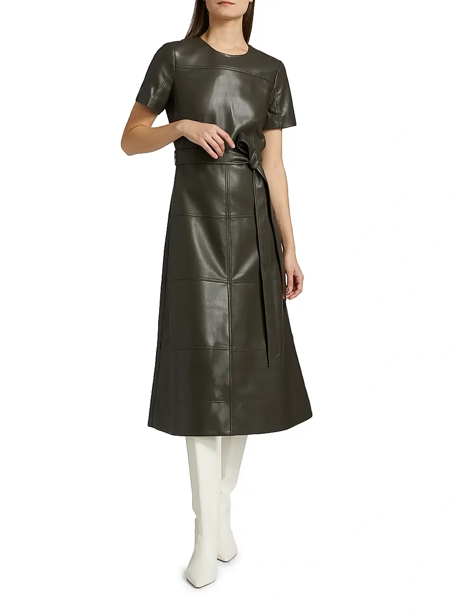TANYA TAYLOR Women's Ella Faux Leather Belted Midi-Dress | Thumbnail 3 TANYA TAYLOR Women's Ella Faux Leather Belted Midi-Dress | Thumbnail 3