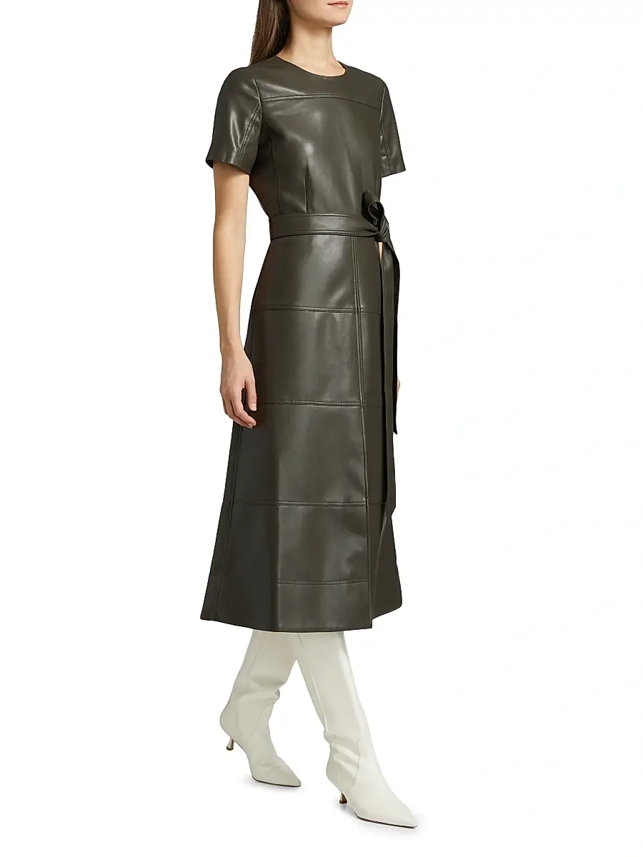 TANYA TAYLOR Women's Ella Faux Leather Belted Midi-Dress | Thumbnail 4 TANYA TAYLOR Women's Ella Faux Leather Belted Midi-Dress | Thumbnail 4