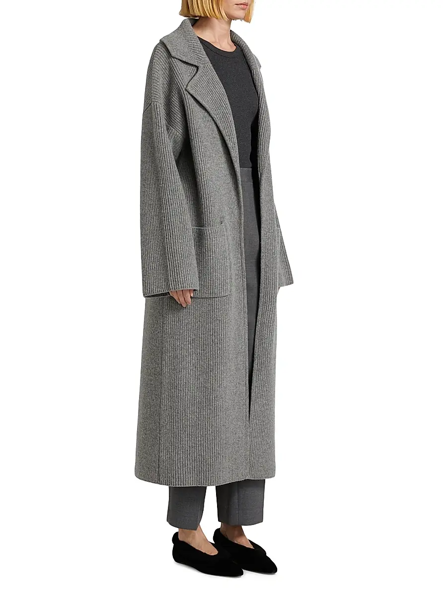 Toteme Women's Wool-Blend Rib-Knit Cardigan Coat - Grey Melange | Thumbnail 4 Toteme Women's Wool-Blend Rib-Knit Cardigan Coat - Grey Melange | Thumbnail 4