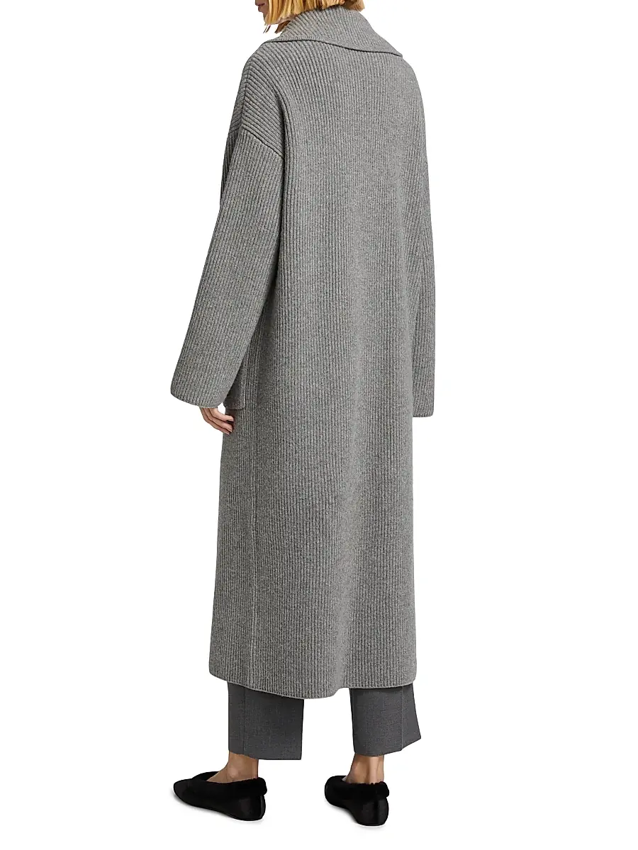 Toteme Women's Wool-Blend Rib-Knit Cardigan Coat - Grey Melange | Thumbnail 5 Toteme Women's Wool-Blend Rib-Knit Cardigan Coat - Grey Melange | Thumbnail 5