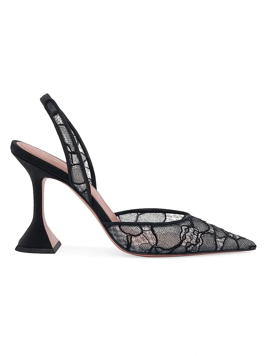 Amina Muaddi Women's Holli 95MM Lace Slingback Pumps - Lace Black | Thumbnail 2 Amina Muaddi Women's Holli 95MM Lace Slingback Pumps - Lace Black | Thumbnail 2