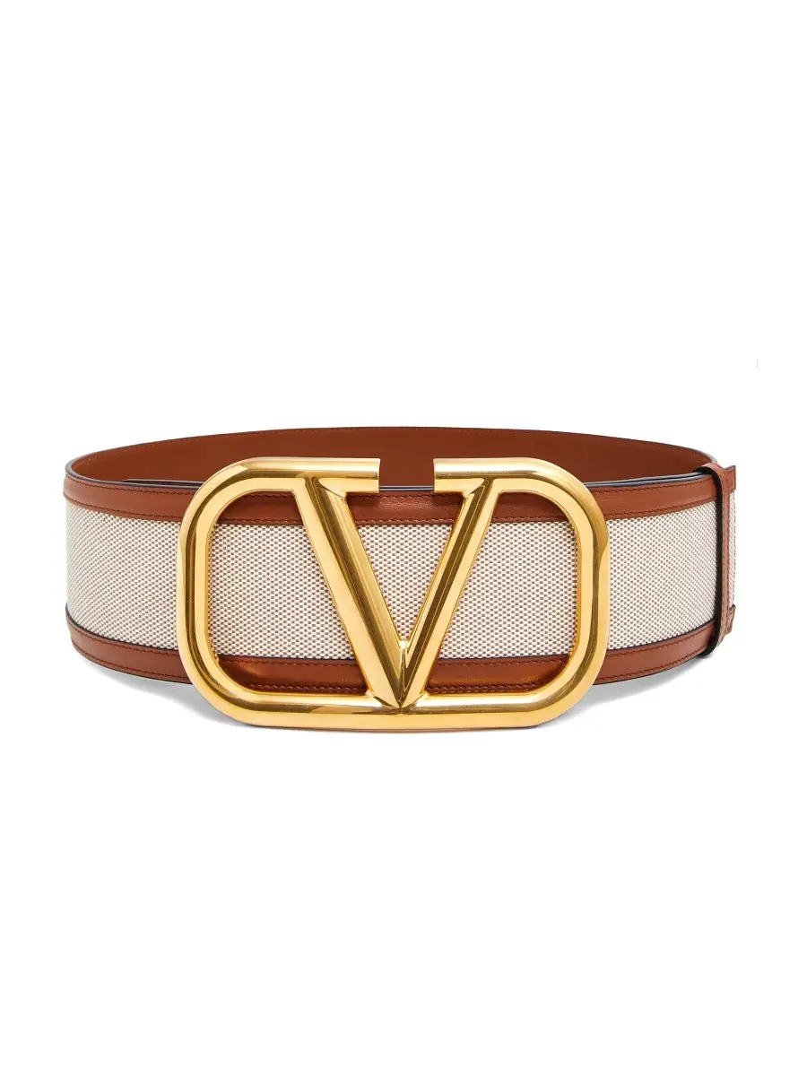 Valentino Garavani Women's VLogo Canvas Leather Belt - Beige Brown | Thumbnail 2