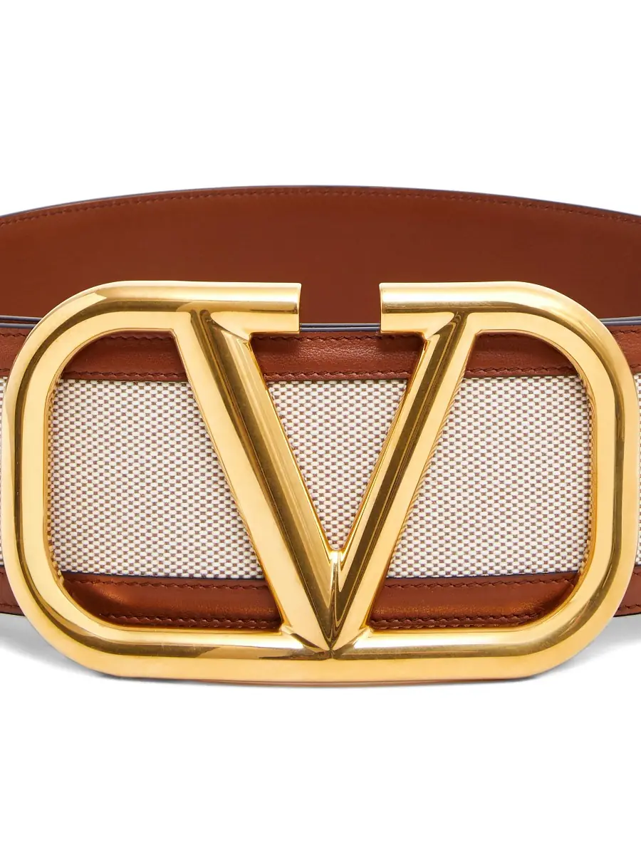 Valentino Garavani Women's VLogo Canvas Leather Belt - Beige Brown | Image 1 Valentino Garavani Women's VLogo Canvas Leather Belt - Beige Brown | Image 1