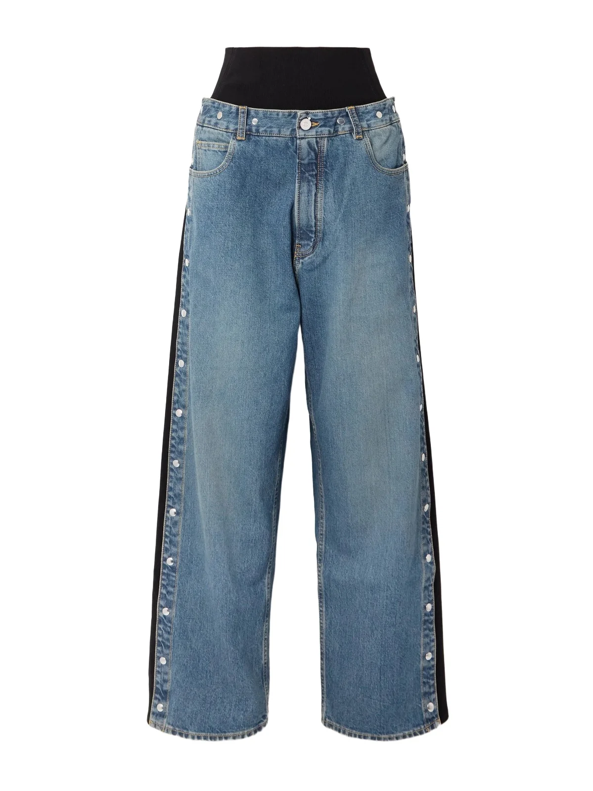 Studded Jersey-trimmed High-rise Wide-leg Jeans Studded Jersey-trimmed High-rise Wide-leg Jeans