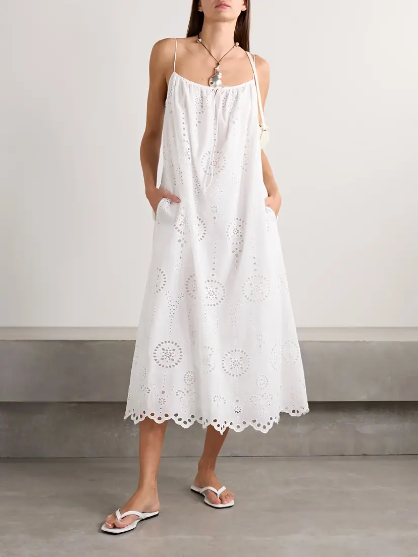 Matteau Tie-detailed Scalloped Broderie Anglaise Cotton Midi Dress | Thumbnail 2 Matteau Tie-detailed Scalloped Broderie Anglaise Cotton Midi Dress | Thumbnail 2