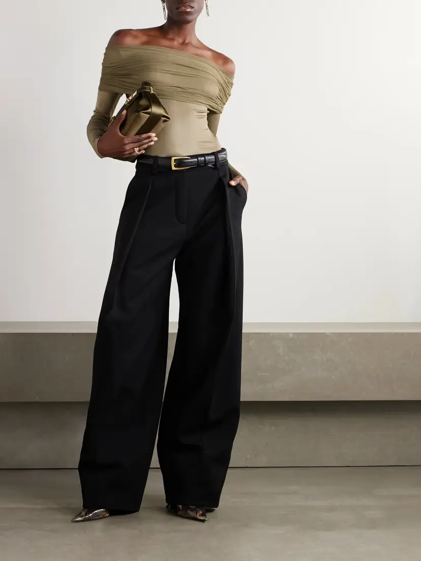 Christopher Esber Veiled Draped Off-the-shoulder Ribbed Jersey And Silk-tulle Top | Thumbnail 2 Christopher Esber Veiled Draped Off-the-shoulder Ribbed Jersey And Silk-tulle Top | Thumbnail 2