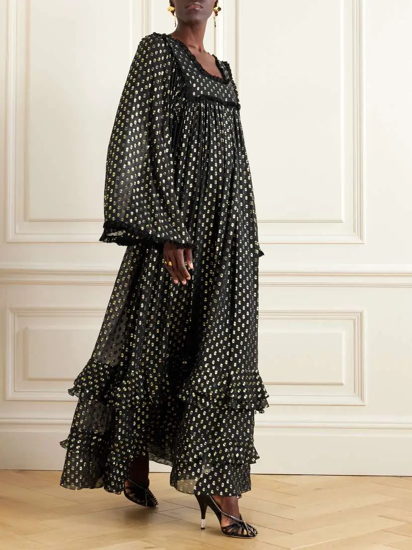 Chloé Lace-trimmed Fil Coupé Silk-blend Chiffon Gown | Thumbnail 2 Chloé Lace-trimmed Fil Coupé Silk-blend Chiffon Gown | Thumbnail 2