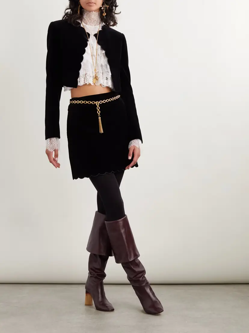 Chloé Cropped Scalloped Silk-velour Jacket | Thumbnail 2