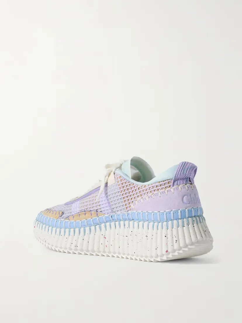 Chloé Nama Embroidered Suede And Mesh Sneakers | Thumbnail 3 Chloé Nama Embroidered Suede And Mesh Sneakers | Thumbnail 3