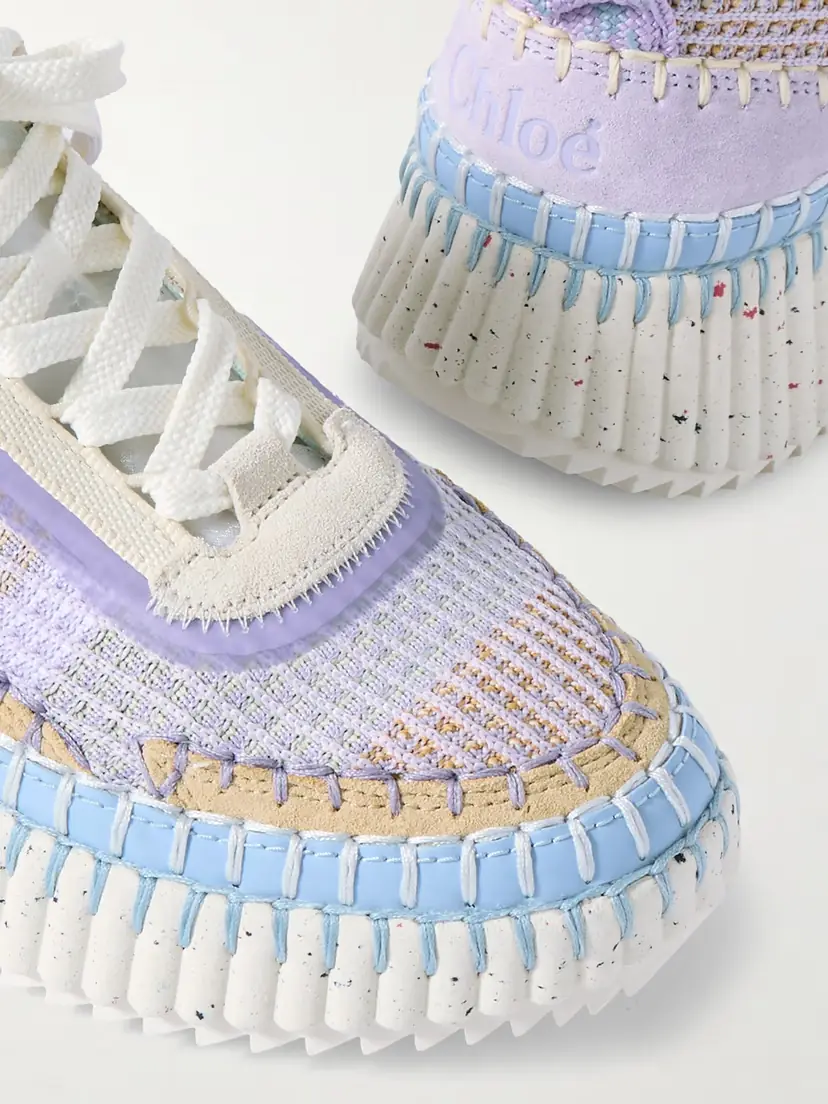 Chloé Nama Embroidered Suede And Mesh Sneakers | Thumbnail 4 Chloé Nama Embroidered Suede And Mesh Sneakers | Thumbnail 4